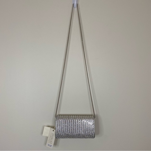 NWT Starlet Hollywood CA Silver Sparkling Stone Clutch Bag Shoulder Purse - Picture 2 of 16